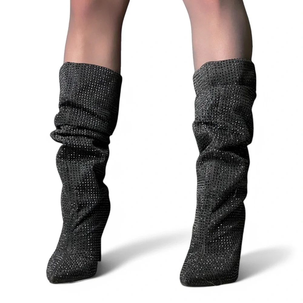 Jessica Simpson Black Rhinestone Slouch Boots - Size 8.5M - Picture 3 of 4